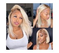13x4 Ombre Blonde Short Bob Wigs for Women Remy Human Hair 150% Density Blonde Lace Front Wig Peruvian Hair Pixie Cut Transparent Lace Frontal Wig Womans Hair Topper(10inches)
