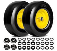 13x5.00-6 Flat Free Lawn Mower Tire Wheels; 2 Packs Smooth Tread Puncture-proof Tire for Lawnmowers, Replacement 3/4" & 4 Pcs 5/8" Bearing with 24 Spacers for Zero Turn Mowers 、Garden Tractors Carts