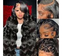 13x6 Body Wave Lace Front Wig Pre Drawn Human Hair Bleached Knots Density 180 HD Lace Front Human Hair Wigs for Women 30 Inch