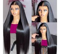 13X6 HD Lace Front Wig,30Inch Glueless Straight Wig Natural Black.Synthetic Lace Front Wigs Human Hair Touch,Vogue Highlight Technology-Premium Fiber & Human Hair Blended.
