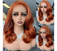 13X6 Lace Front Ginger Color Body Wave Synthetic Lace Wigs For Women Fluffy Free Part Lace Wig 45cm Orange Duived Transparent Lace Kontless Ready To Go Hair