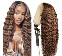 13X6 Lace Front Wig Highlight Deep Wave Brazilian Remy Human Hair Wigs For Women P4/30 Brown And Dark Brown Hair Wig With Baby Hair Top Swiss Lace 13X6 Lace Wig 180% Density Human Hair Wig 26 Inch