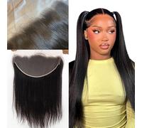 13x6 Lace Frontal Closure Ear to Ear Transparent Lace 14 Inch Brazilian Straight Frontal Virgin Human Hair Natural Black 150% Density