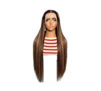 13x6 Straight Highlight Lace Front Human Hair 200 Density Ombre HD Transparent Wig Pre Plucked Parties(18inches)