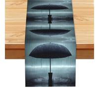 13x72 inches - Black umbrella in the rain Printed Linen Table Runner â€“ Ideal for kitchen dining and cozy family gatherings