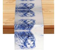 13x72 inches - Gloomy Lion Printed Linen Table Runner â€“ Ideal for kitchen dining and cozy family gatherings