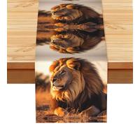 13x72 inches - North American Lion Printed Linen Table Runner â€“ Ideal for kitchen dining and cozy family gatherings