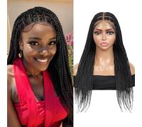 13x8 HD Lace Front Braided Wigs for Women Knotless Braided Wigs Box Braid Wig with Baby Hair Human Hair Blended Black Braided Lace Front Wigs 24 inch