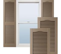 14 1/2"W x 39"H Lifetime Vinyl, Standard Cathedral Top Center Mullion, Open Louver Shutters, w/Installation Shutter-Lok's & Matching Screws (Per Pair), French Roast
