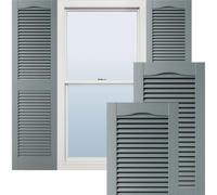 14 1/2"W x 43"H Lifetime Vinyl, Standard Cathedral Top Center Mullion, Open Louver Shutters, w/Installation Shutter-Lok's & Matching Screws (Per Pair), Storm Cloud