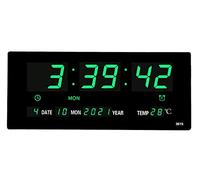 14.1 Inch Oversized LED Digital Wall Clock with Indoor Temperature, Seconds, Date, Day, Memory Function Adapter Included, Wall Decorative for Living Room, Office, Conference Room, Bedroom,Green