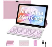 14 10 Inch Android Tablet 2 in 1 Keyboard Mouse Case Stylus Pen 8GB RAM 64GB ROM 1.8GHz Quad-Core Processor 1280x800 HD Touch Screen 8MP Camera Wi-Fi 6 5G