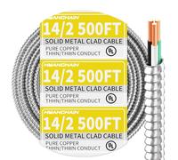 14/2 MC Cable with Ground 500 Ft, 14 Gauge 2 Conductors Electrical Wire with Aluminum Armor, Solid Pure Copper Cable for Indoor and Outdoor Underground Installation, UL Listed