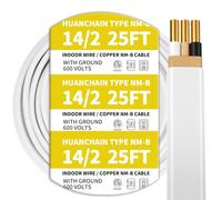 14/2 White 25FT NM-B Pure Copper Cable, Indoor Non-Metallic Sheathed Cable, 14 AWG 2 Conductors with Ground Wire, Suitable for Exposed and Concealed Wiring