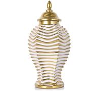14.2" White and Gold Luxury Ceramic Ginger Jar with Lid - Modern Ceramic Ginger Jar Decorative Vase for Home Decor, Living Room, Kitchen, Dining Table, Cabinet, Bookshelf Decor, Storage Ginger Jar