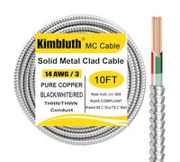 14/3 Metal Clad (MC) Cable with Ground 10ft, 14 Gauge Electric Wire with Aluminum Armor, Solid Bare Copper Conductors for Indoor Outdoor Underground Embedded Installation (14/3, 10 ft)