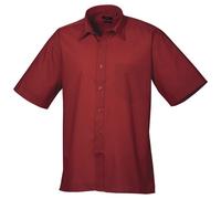 (14.5, Burgundy) Premier Mens Short Sleeve Formal Poplin Plain Work Shirt
