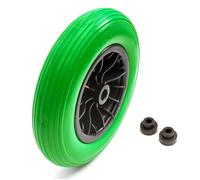14.5 Inch 3.50-8 Wheelbarrow PU Green Puncture Proof Solid 14'' Tyre & Wheel 75mm Hub Barrow Includes Reducer Bushes 25mm to 13mm / 1'' to 1/2''