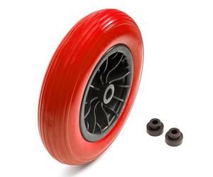 14.5 Inch Wheelbarrow Wheel 3.50-8 PU Puncture Proof Solid Tyre & Wheel 14.5'' PU Barrow Red With Reducer Bushes for 1/2 Inch Or 1 Inch Bore 75mm Hub