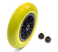 14.5 Inch Wheelbarrow Wheel 3.50-8 PU Yellow Puncture Proof Solid Tyre & Wheel 75mm Hub 14.5'' PU Barrow Includes Reducer Bushes 25mm to 13mm / 1'' to 1/2''