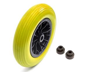14.5 Inch Wheelbarrow Wheel 3.50-8 PU Yellow Puncture Proof Solid Tyre & Wheel 75mm Hub 14.5'' PU Barrow Includes Reducer Bushes 25mm to 13mm / 1'' to 1/2''