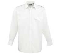 (14.5, White) Premier Mens Long Sleeve Pilot Plain Work Shirt