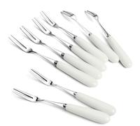 14.5cm 18-10 SS White Porcelain Handle Two-Tine Fruit Fork Appetizer Forks | 8PCS 5.8inch Fine Mirror Polished Strawberry Forks, Afternoon Tea Dessert Forks for Cocktail,Appetizer,Pastry,Cake & Salad