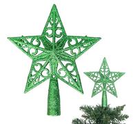 14.5cm Dark Green Glitter Star Christmas Tree Topper Shatterproof for Christmas Tree Decorations Xmas Treetop Tree Crown Holiday Ornament