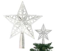 14.5cm Silver Glitter Star Christmas Tree Topper Shatterproof for Christmas Tree Decorations Xmas Treetop Tree Crown Holiday Ornament