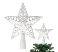 14.5cm White Glitter Star Christmas Tree Topper Shatterproof for Christmas Tree Decorations Xmas Treetop Tree Crown Holiday Ornament
