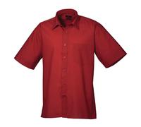 Premier Men's Short Sleeve Poplin Shirt in Burgundy | Size: 14.5 in Premier Burgundy 14.5 in
