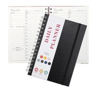 14.7 x 21.2cm Undated Daily Planner, A5 Spiral Bound Planner With PVC Hardcover, Elastic Closure And Inner Pocket, Organiser To Do List Notebook For Men And Women