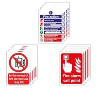 14.8cm x 21cm Pack of 15 Fire Safety Signs - 5 Fire Action Notice, 5 Fire Alarm Call Point, 5 ‘Do Not Use This Lift in the Event of Fire’ - Self Adhesive Polypropylene A5 Waterproof Stickers