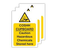 14.8cm x 21cm Pack of 3 COSHH Cupboard Safety Signs - Self Adhesive Polypropylene Glossy-Laminated A5 Waterproof Stickers, Control of Substances Hazardous to Health Warning Signage