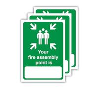 14.8cm x 21cm Pack of 3 Self-Adhesive Fire Assembly Point Sign - Outdoor Muster Point Sign, Waterproof Polypropylene Glossy-Laminated A5 Stickers