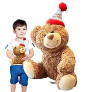 14.96 Inch Bear Stuffed Animal with Birthday Hat, Soft Plush Toy for Boys and Girls, Cute Animal Bedroom Decoration and Happy Birthday Prop, for Christmas and Special Occasions