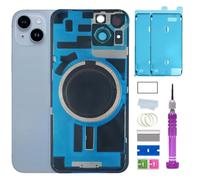 14 Back Glass Replacement for iPhone 14 Back Glass (6.1 Inches) with Pre-Installed Plate + Camera Frame + Lens + Reparing Tools (Blue)