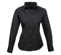 (14, Black) Premier Womens/Ladies Poplin Long-Sleeved Blouse