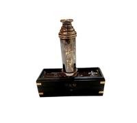 14" Brass Antique Telescope with Engraved Imprints - Pirate Collection Spyglass with Wooden Box - Antique Brass Pirate Scope Gift (Black Antique with Brass Style)