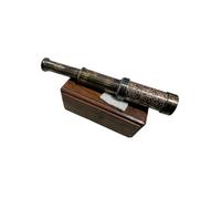 14" Brass Antique Telescope with Engraved Imprints - Pirate Collection Spyglass with Wooden Box - Antique Brass Pirate Scope Gift (Black Antique with Brass Emboss)