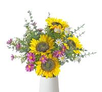 14 Bunches Artificial Sunflowers Silk Fake Flowers Bouquet Faux White Daisy Eucalyptus Stems Sunflower Small Artificial Wild Flora Arrangement Wedding Party Gift Table Centerpieces Home Office Decor