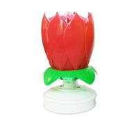 14-Candle Musical Birthday Candle, Red Rotating Lotus Candle, Plastic and Paraffin, Battery-Included, Cake Decoration, Colored Birthday Candles for Adult Birthdays, Creative Gift