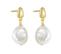 14 Carat Gold Earrings For Women, Stud with Irregular Pearl Pendant Drop EarringsYellow Gold