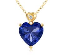 14 Carat Gold Love Heart Blue Sapphire Birthstone Pendant Necklace for Women 3Ct Heart-cut Created Gemstone Anniversary Birthday Mother's Day Necklaces for Her 16+1+1 inch-Sept