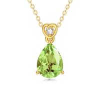 14 Carat Gold Pear Peridot Necklace with Diamond for Women 2Ct Teardrop Birthstone Pendant Anniversary Birthday Mother's Day Christmas Necklaces for Her(I2-I3 Clarity-August