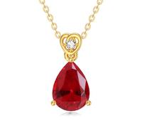 14 Carat Gold Pear Ruby Necklace with Diamond for Women 2Ct Teardrop Birthstone Pendant Anniversary Birthday Mother's Day Christmas Necklaces for Her(I2-I3 Clarity-July