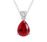 14 Carat White Gold Pear Ruby Necklace with Diamond for Women 2Ct Teardrop Birthstone Pendant Anniversary Mother's Day Christmas Necklaces for Her(I2-I3 Clarity-July