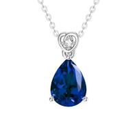 14 Carat White Gold Pear Sapphire Necklace with Diamond for Women 2Ct Teardrop Birthstone Pendant Anniversary Mother's Day Christmas Necklaces for Her(I2-I3 Clarity-September