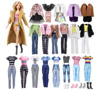 14 Clothes Compatible with Barbie 11.5 Inch Dolls, 1 Brown Coat, 2 Skirt, 3 Jacket, 1 Half Skirt, 1 Strap Skirt, 1 Trousers, 1 Jumpsuit, 4 Shoes for 11.5 Inch Girls Dolls, Random