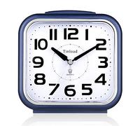 14 cm Quiet Analogue Alarm Clock, No Ticking, Gentle Wake, Beeps, Increase Volume, Battery-Operated Snooze and Light Functions, Easy Adjustment (Blue)